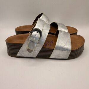 Blowfish Malibu Womens Silver‎ Metallic Platform Slide Sandals Buckle Size 6.5